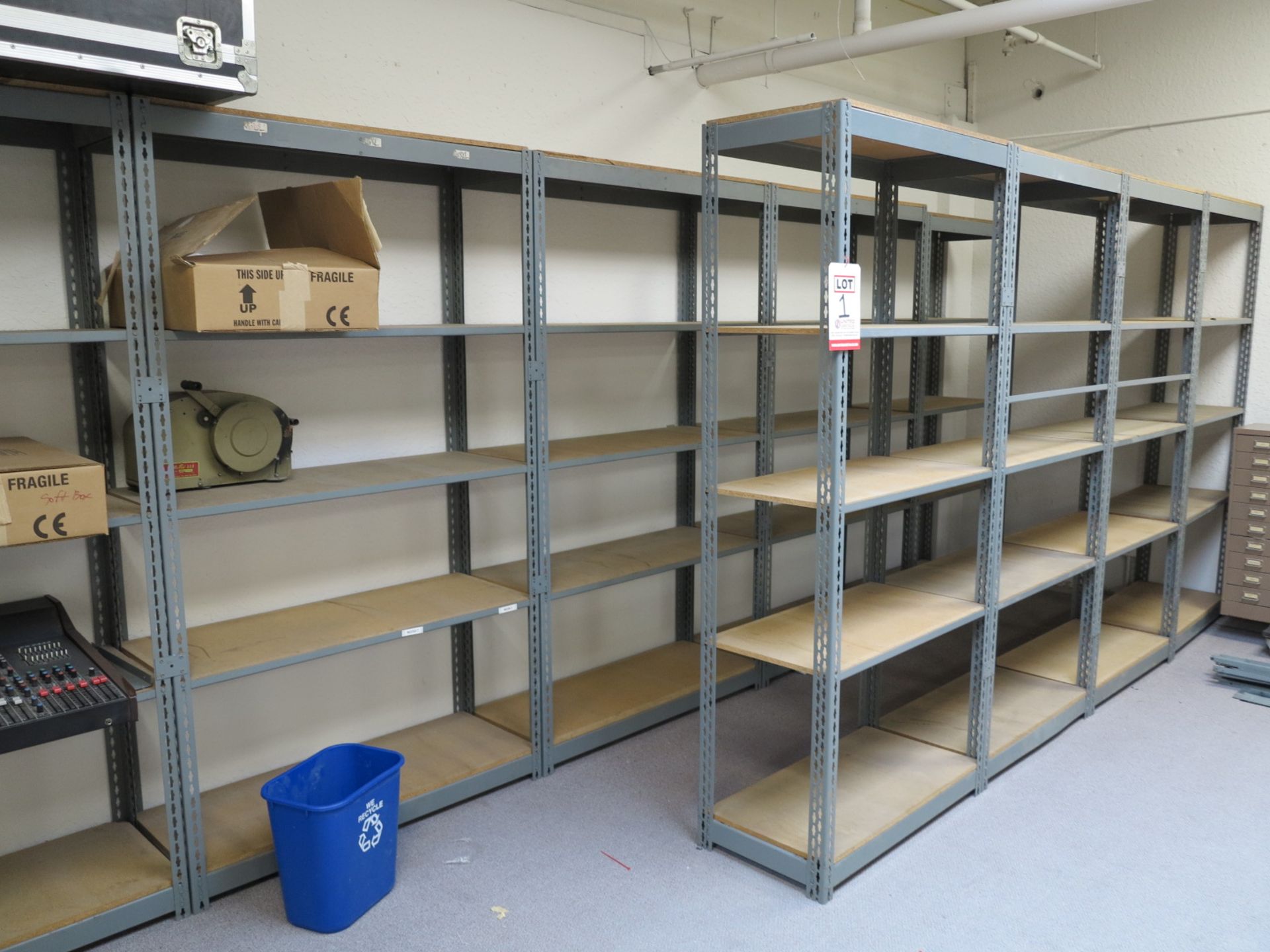 LOT - 31' OF ADJUSTABLE SHELVING: (4) 4' X 18" X 7' AND (5) 3' X 18" X 7'