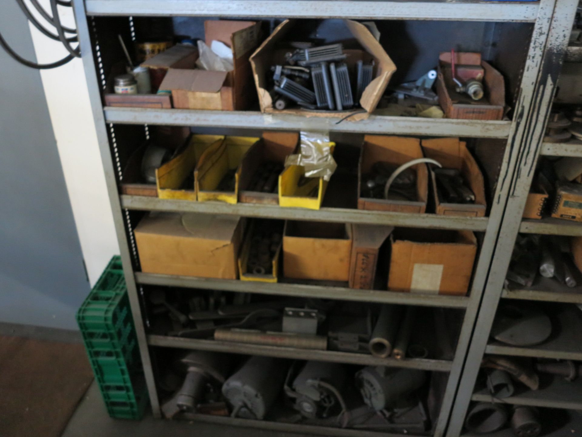 LOT - (2) SHELF UNITS, W/ CONTENTS TO INCLUDE: ELECTRIC MOTORS, GEARS, CUTTER AND TOOLING, PNEUMATIC - Image 3 of 5