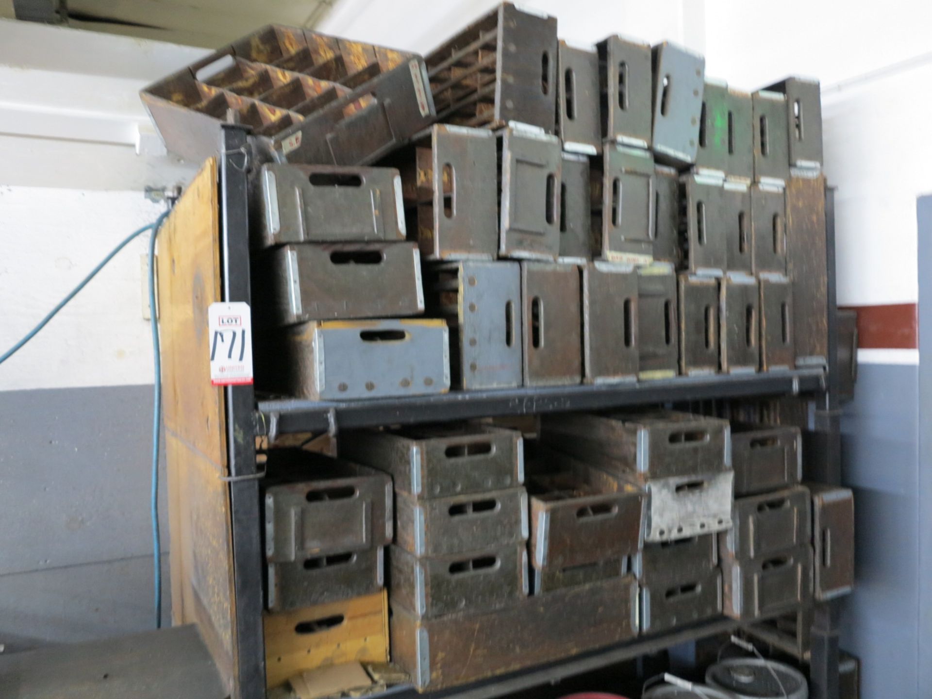 LOT - RACK, W/ VINTAGE WOODEN CRATES, APPROX. 60