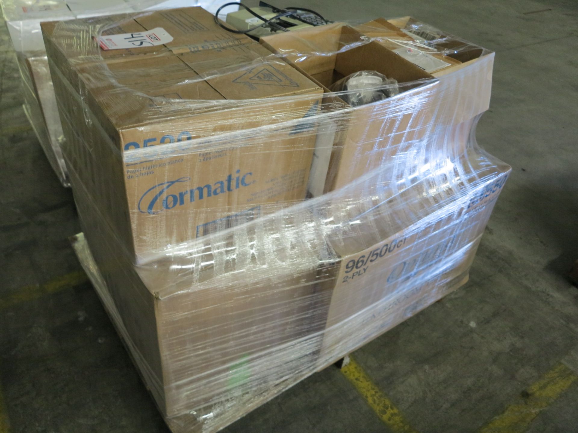 PALLET OF BATHROOM SUPPLIES, 4 CASES OF TOILET PAPER, LIQUID SOAD DISPENSERS AND DIGITAL BLOOD... - Image 2 of 2