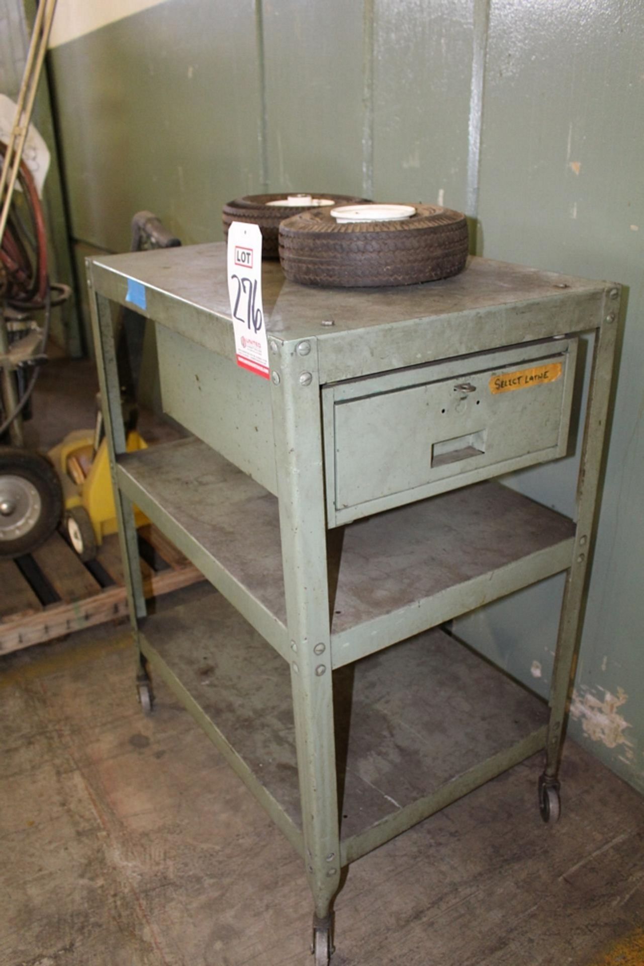 SMALL 1-DRAWER CART, W/ (2) SMALL PNEUMATIC TIRES