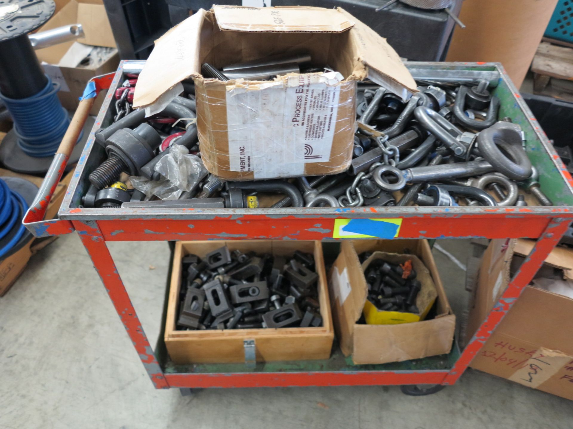 HEAVY DUTY AOKI INJECTION MOLDING DIE HOLD DOWNS AND RELATED HARDWARE ON 2 CARTS AND 1 PALLET - Image 2 of 4