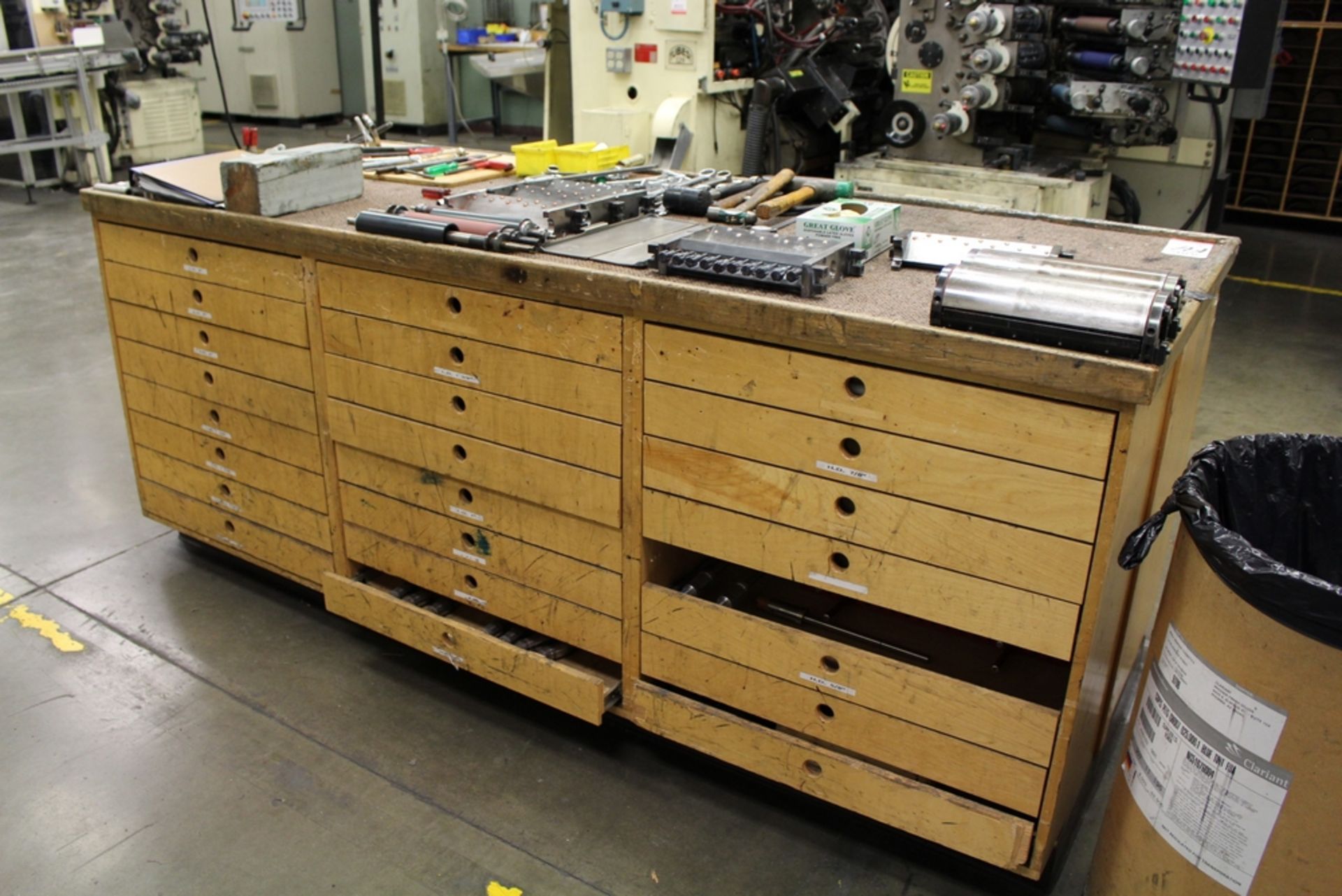 LOT - ISLAND CABINET W/ DRAWERS ON BOTH SIDES, FULL OF OMSO SCREEN PRINTER TOOLING - Image 2 of 25