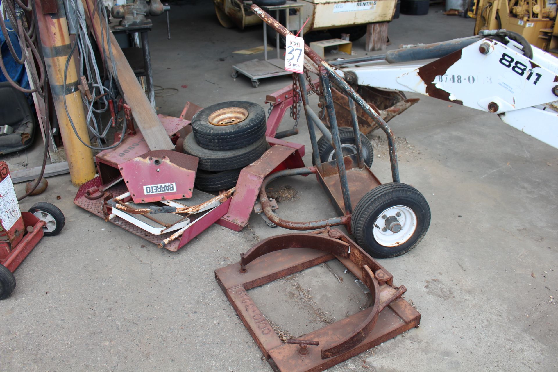 LOT - TANK CART, FORKLIFT BARREL CLAMP, SMALL EQUIPMENT TRAILER, OUT OF SERVICE