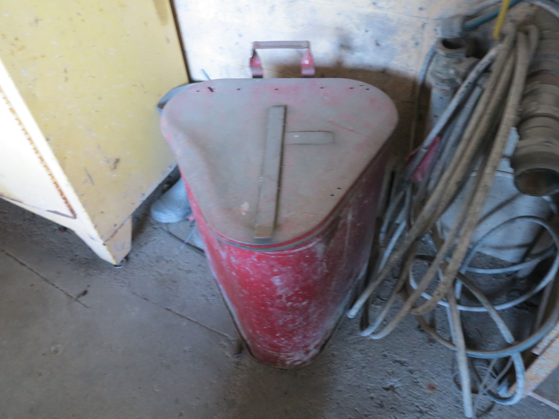 LOT - ALL ITEMS ON BACK WALL, TO INCLUDE: FLAMMABLE LIQUID CABINET, JACKHAMMER BITS, TOW HITCH - Image 2 of 4