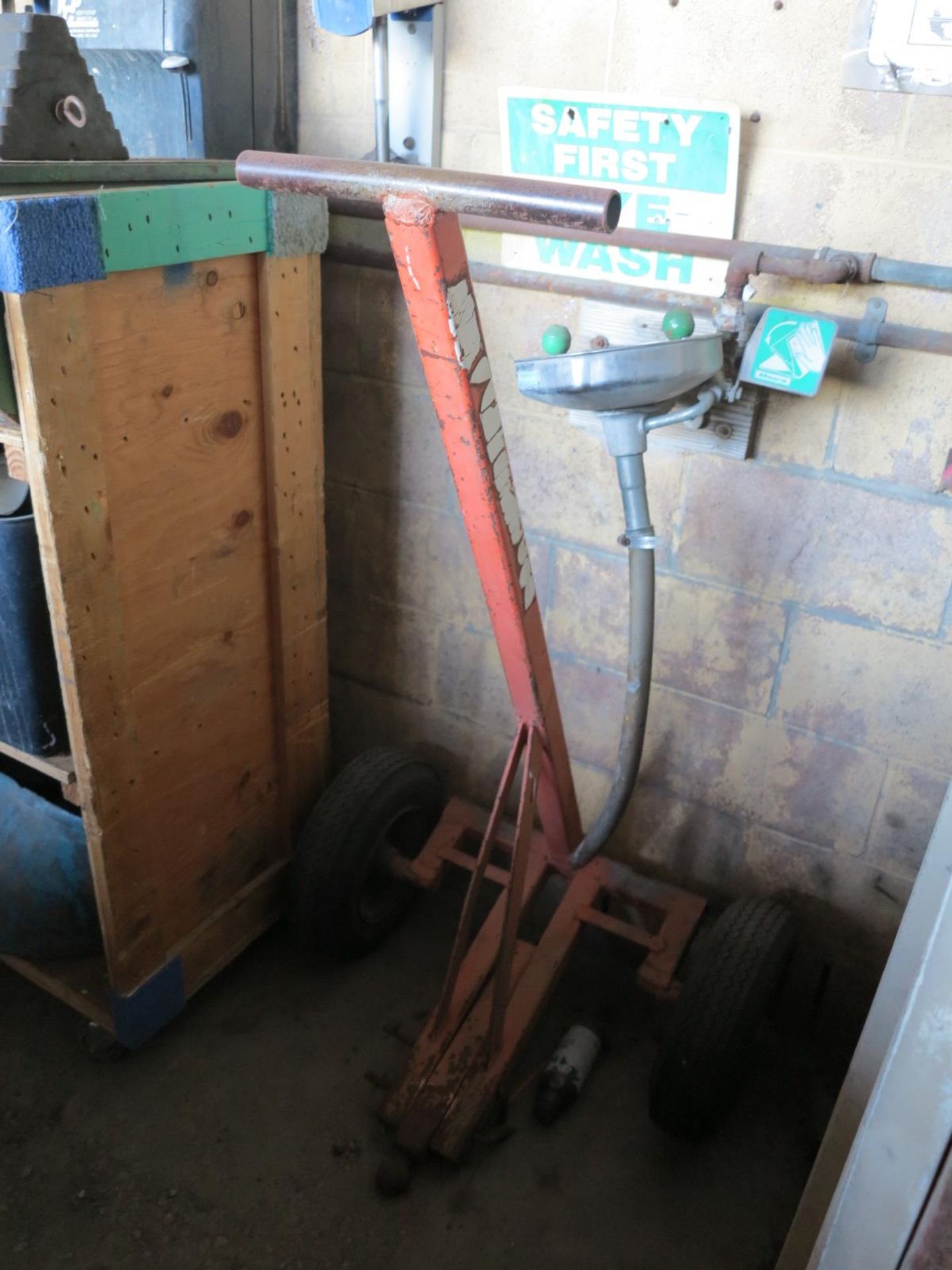 LOT - ALL ITEMS ON BACK WALL, TO INCLUDE: FLAMMABLE LIQUID CABINET, JACKHAMMER BITS, TOW HITCH - Image 4 of 4