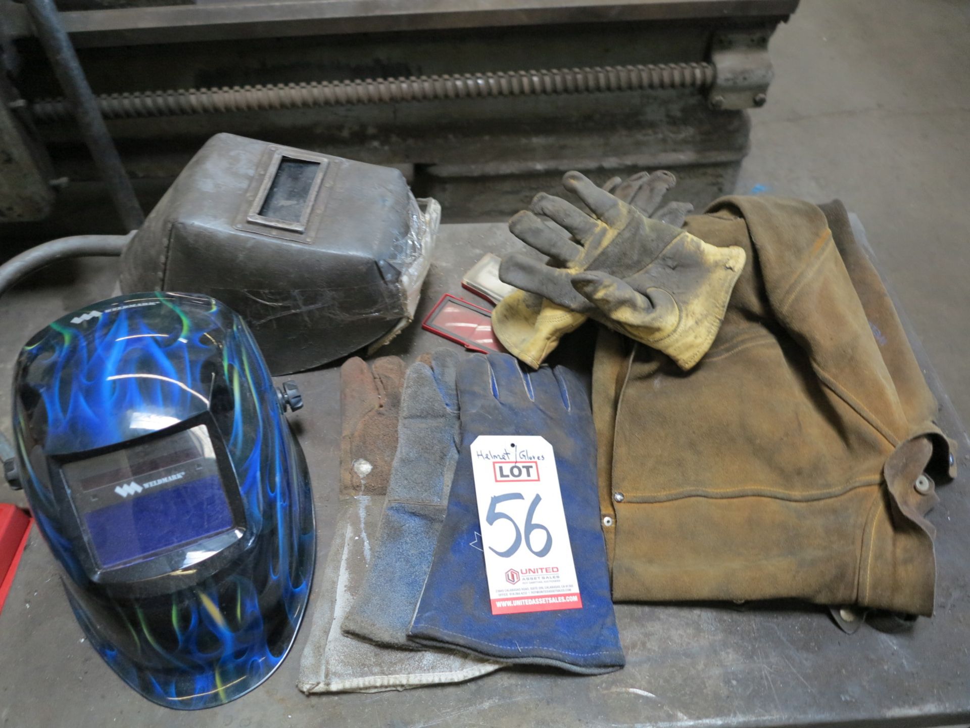 LOT - WELDING HELMETS, GLOVES, LEATHERS