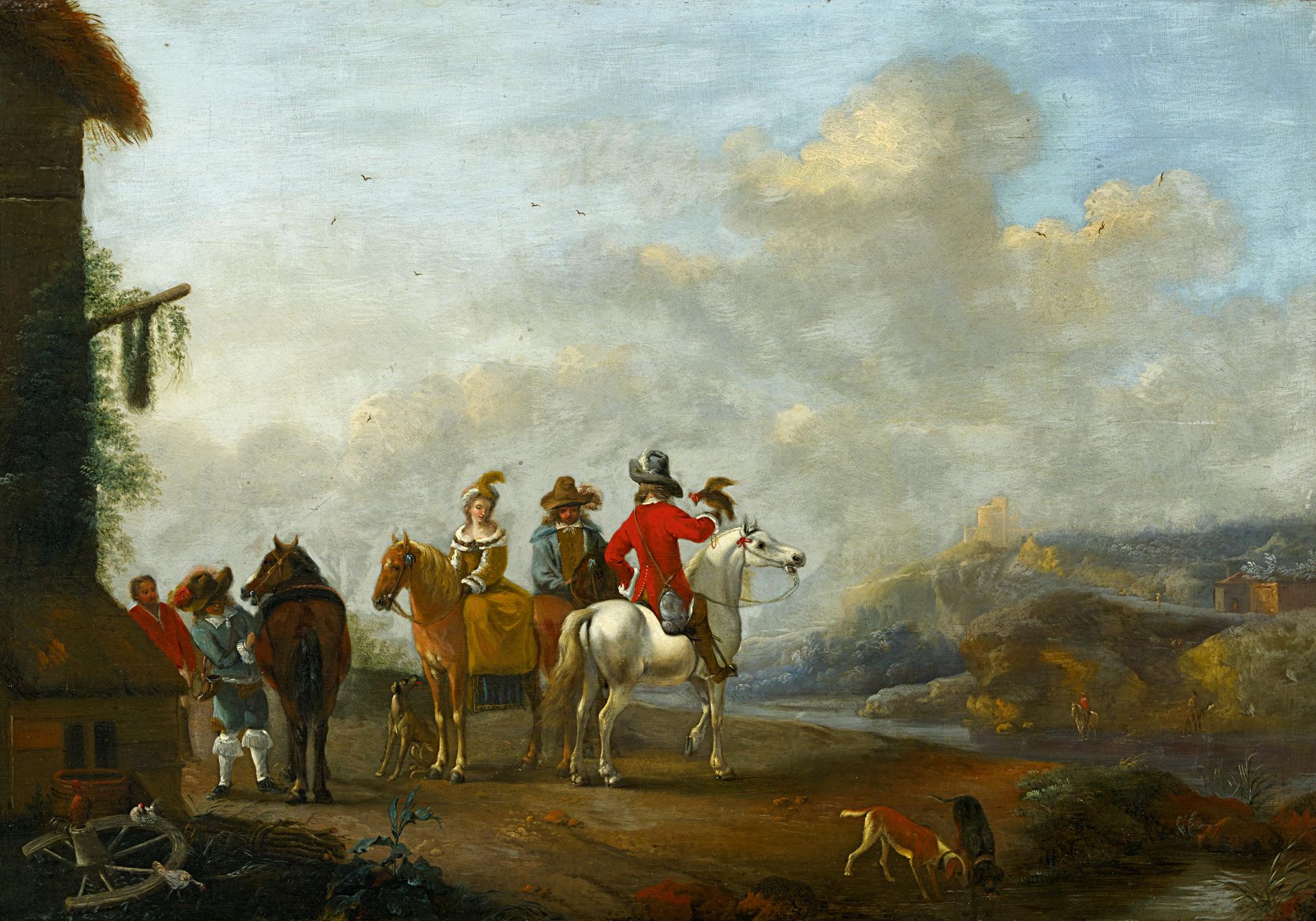 Falens, Charles (Carel) vanvor 1683 Antwerpen - 1733 Paris - UmkreisAusritt zur Jagd. Öl auf Holz.