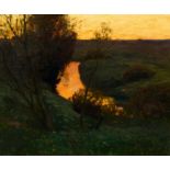 Feldmann, Wilhelm1859 Lüneburg - 1932 LübeckAbendstimmung am Fluss. Öl auf Leinwand. 56 x 68cm.