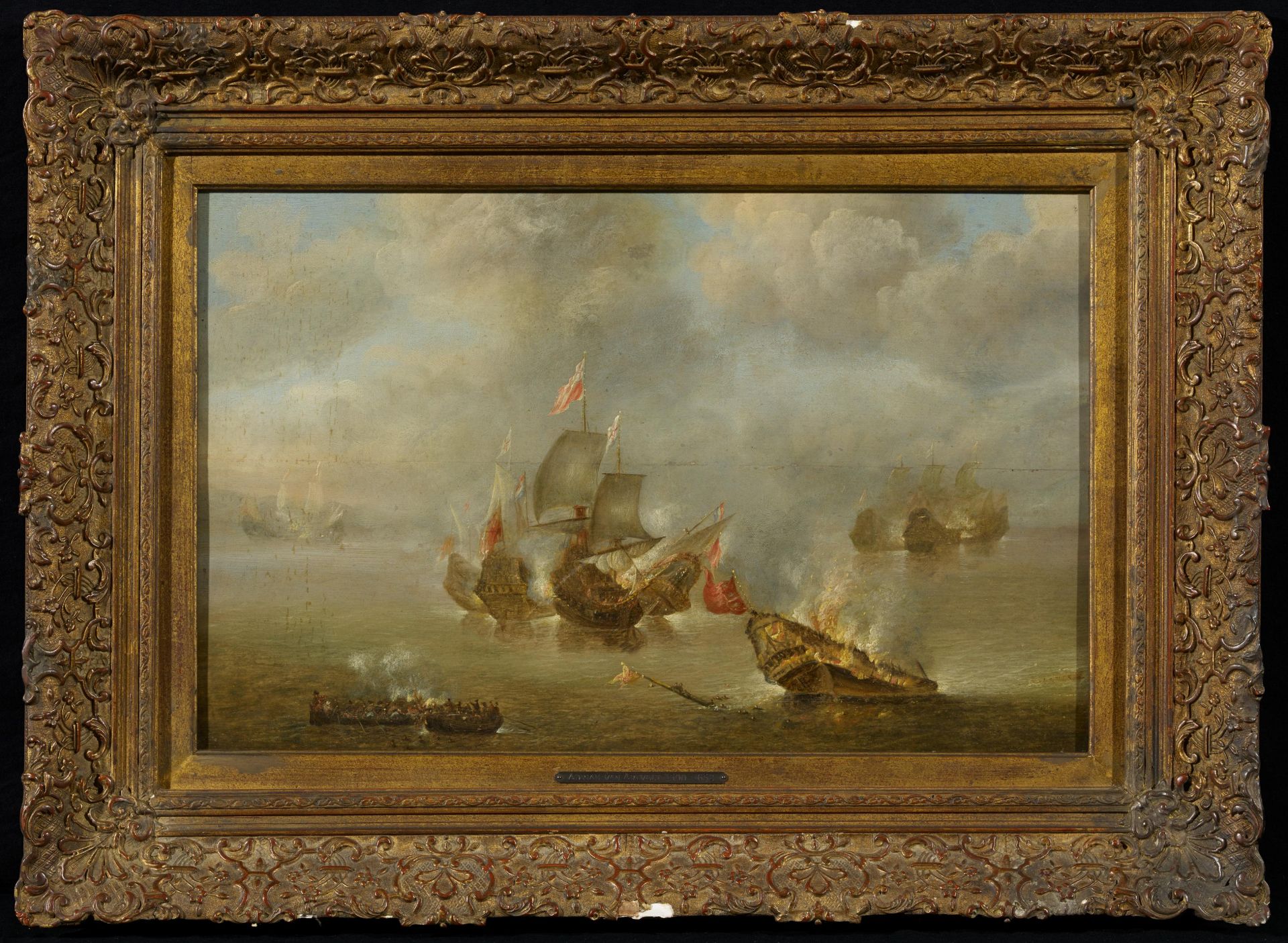 Artvelt, Andies vanAntwerpen 1590 - 1652 - In der Art desSeeschlacht. Öl auf Holz. 37 x 55,5cm. - Bild 2 aus 3