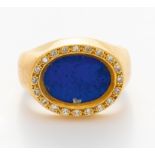 CARTIERLapislazuli-Diamant-Ring. Frankreich, um 1970. 750/- Gelbgold, gest., 20 winzige 8/8-