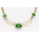 LEICHTDiamant-Peridot-Collier. Deutschland, um 1990. 750/- Weiß-/ Gelbgold, gest., Gesamtgewicht: