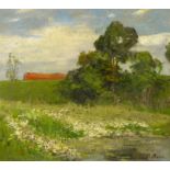 Baer von Mathes, Carola1857 Ried - 1940 München Sommerlandschaft.. Blühende Wiesen an einem