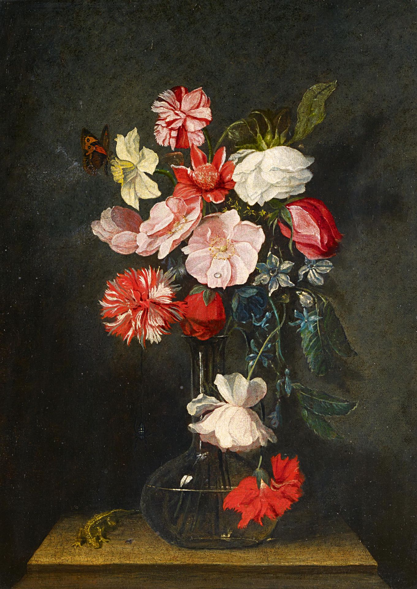 Niederländischer Meister - 17. / 18. Jh.Blumenstrauß in einer Glasvase. Öl auf Leinwand.