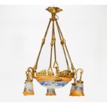 DECKENLAMPE. Dijon. Jean Noverdy. Farbloses Glas, mit milchig weißen, orangefarbenen und blauen