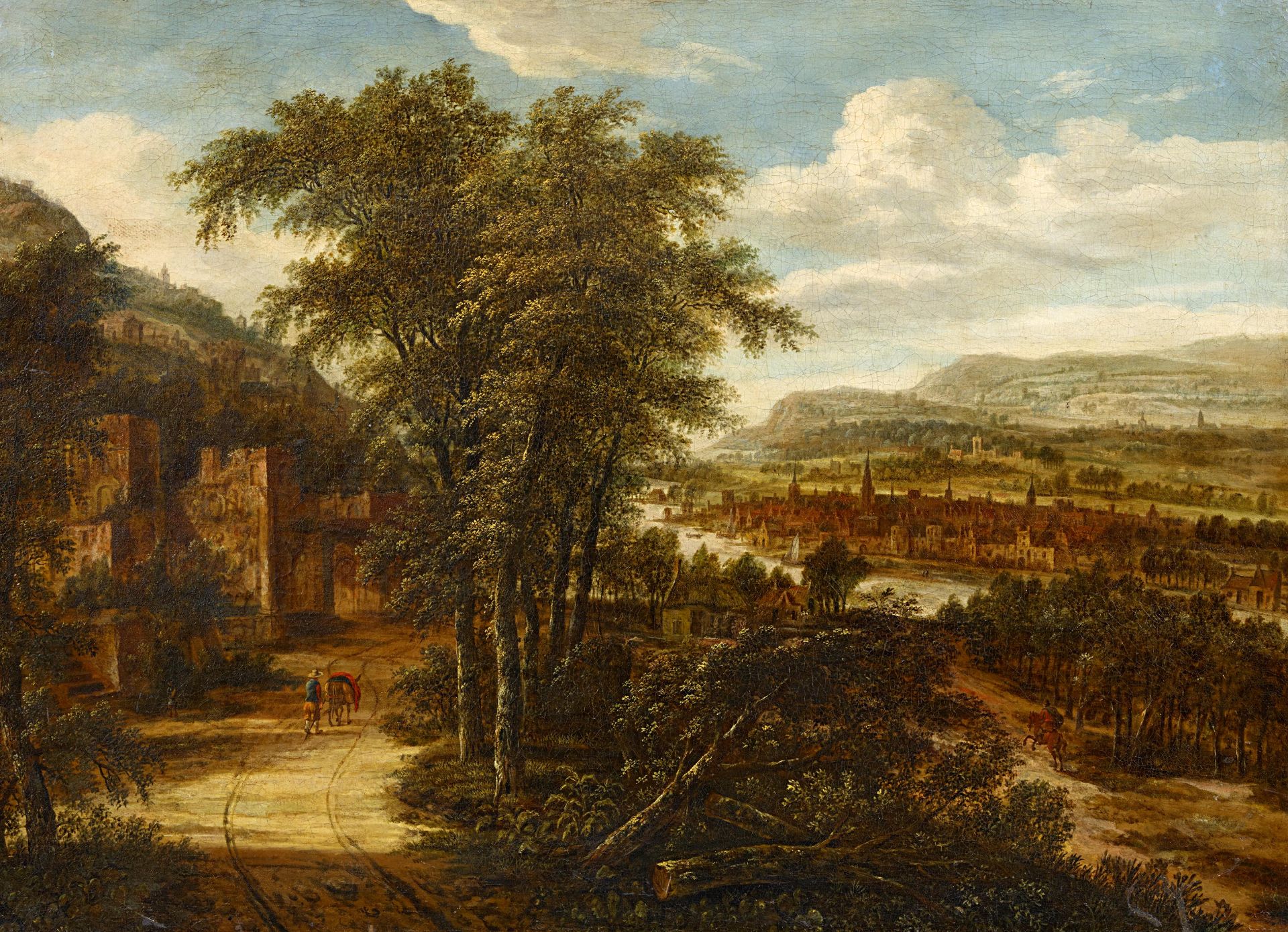 Verburgh, DionysRotterdam um 1655 - um 1722 - NachfolgeWeite Landschaft mit Flusslauf und Städten.