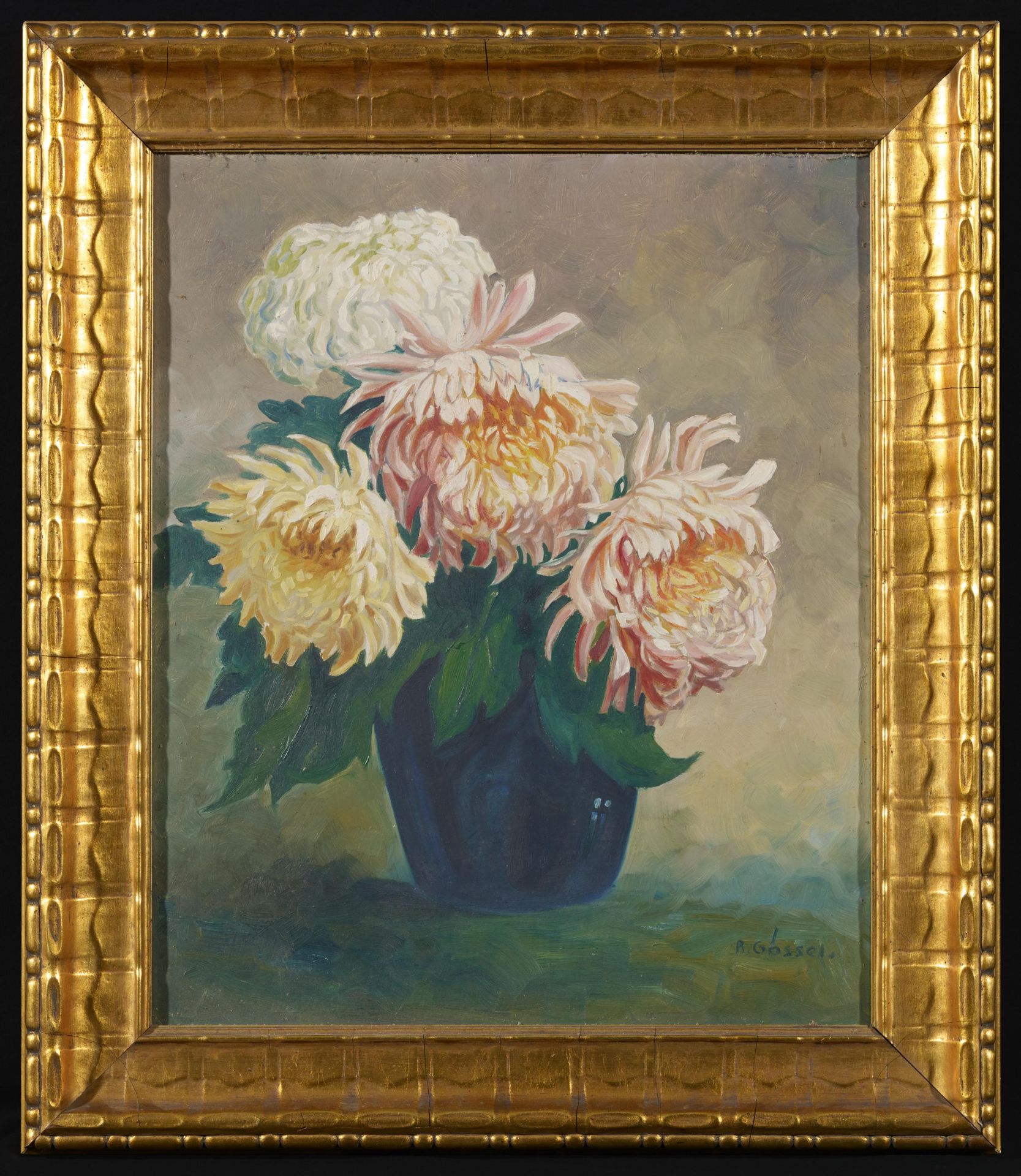 Unbekannter Künstler - 1. H. 20. Jh.Chrysanthemenstrauß. Öl auf Sperrholzplatte. 58 x 48cm. Signiert - Image 2 of 3