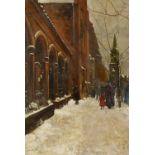 Genutat, Fritz1876 Berlin - 1958Berlin. Winterliche Straßenszene vor der Parochialkirche. Öl auf