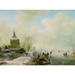 Kruseman, Frederik Marinus1816 Haarlem - 1882 Brüssel - UmkreisWinterszene am Kanal. Öl auf Holz. 45