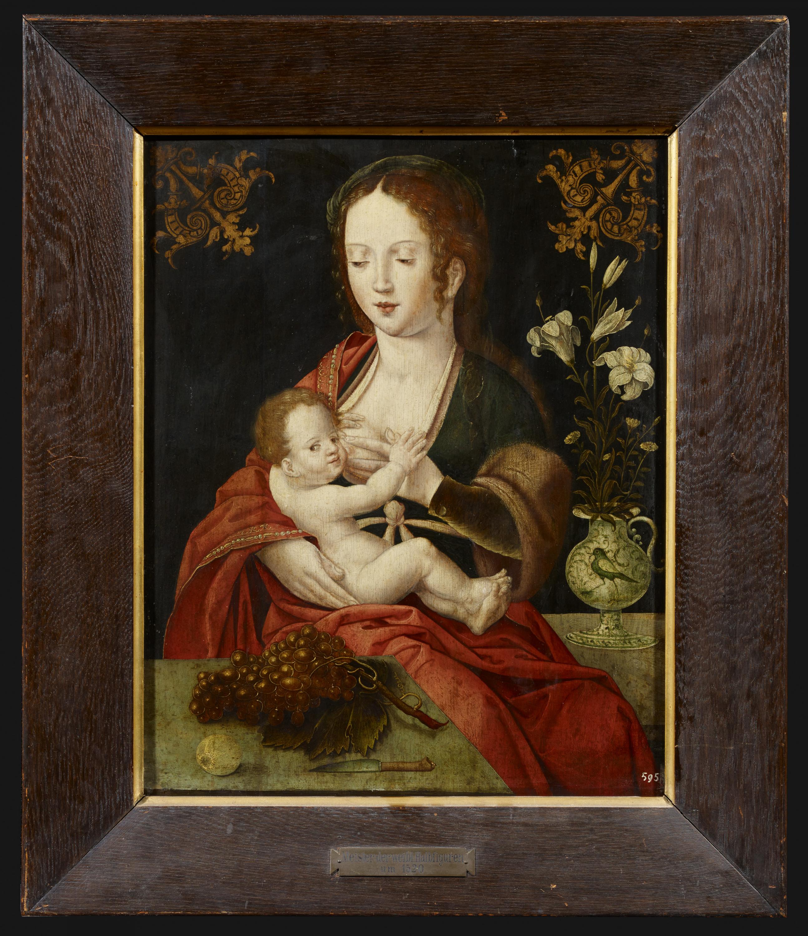 Meister mit dem Papageitätig in Antwerpen 1520 - 1540Die Madonna mit den Trauben. Öl auf Holz. - Image 2 of 3