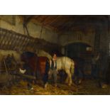 Kuyck, Jean-Louis van1821 - 1871Im Pferdestall. Öl auf Holz. 40 x 60,5cm. Signiert und datiert unten
