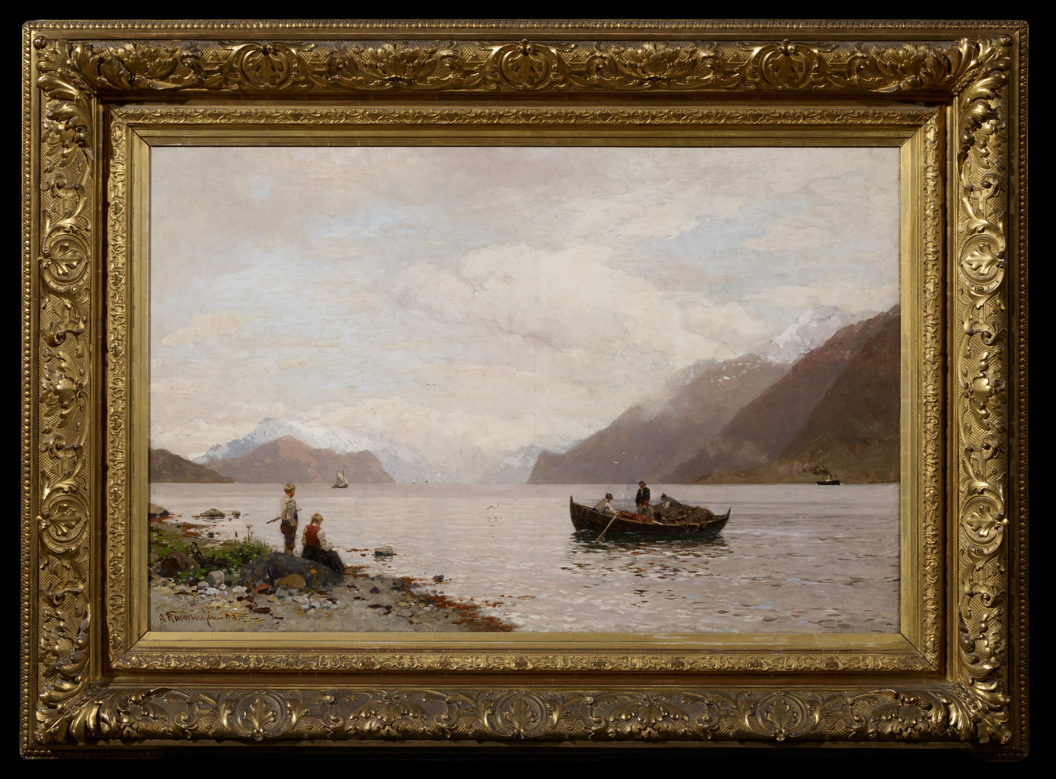 Rasmussen, Georg Anton1842 Stavanger - 1914 BerlinFjordlandschaft. Öl auf Leinwand. 63 x 96cm. - Image 2 of 3