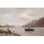 Rasmussen, Georg Anton1842 Stavanger - 1914 BerlinFjordlandschaft. Öl auf Leinwand. 63 x 96cm.