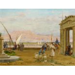 Wuttke, Carl1849 Trebnitz - 1927 München"Luxor. Winter-Palace-Hotel". Öl auf Holz. 40,5 x 52cm.