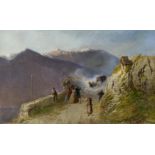 Fasanotti, GaetanoMailand 1831 - 1882Reisende auf dem Gebirgspass. Öl auf Leinwand. 33,5 x 55,5cm.