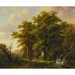 Klombeck, Johann BernhardKleve 1815 - 1893Waldlandschaft mit heimkehrenden Bauern. Öl auf