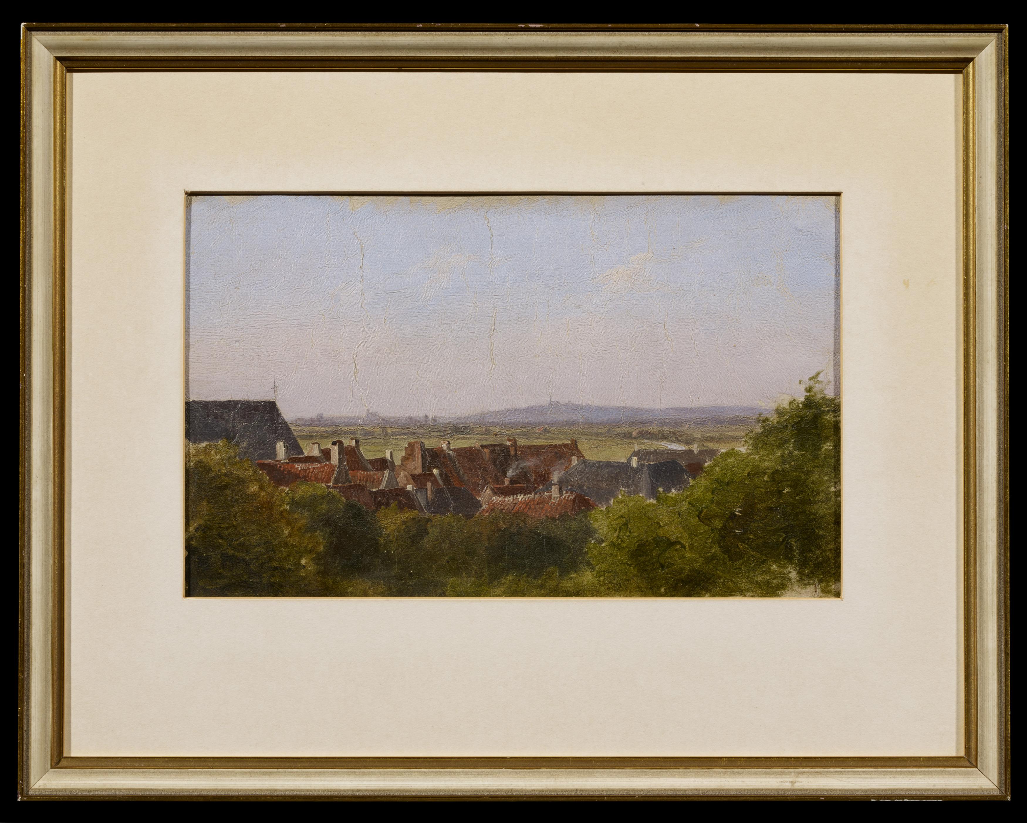 Klombeck, Johann BernhardKleve 1815 - 1893Blick über die Dächer von Kleve auf Hochelten. Öl auf - Image 2 of 3