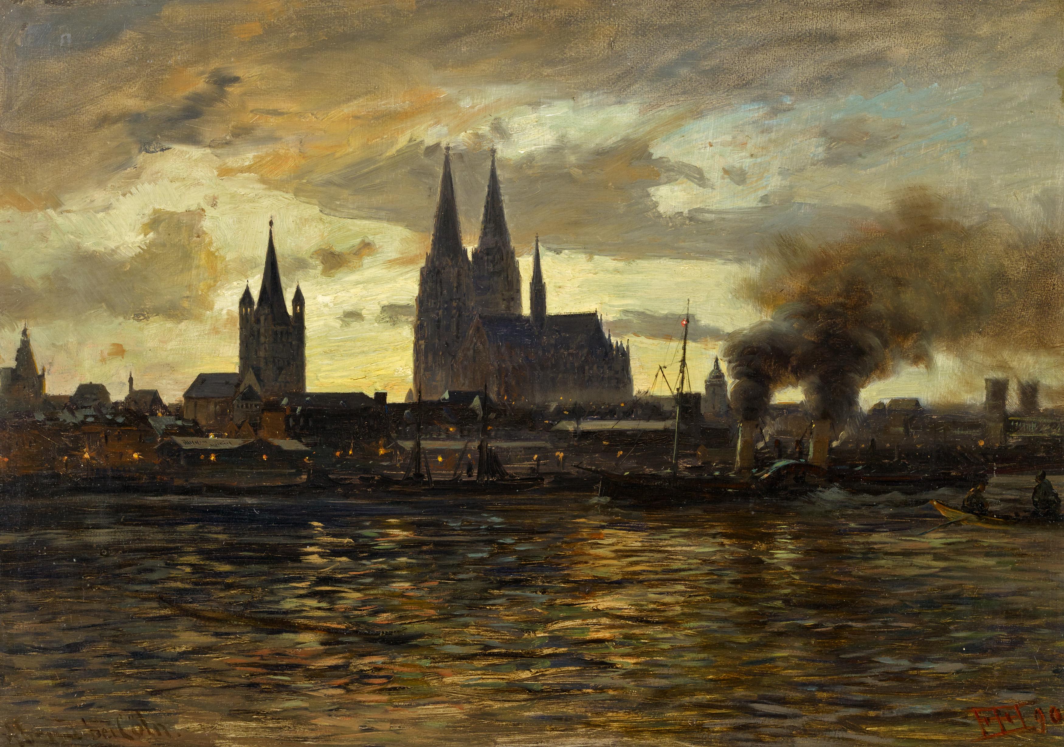 Hartung, HeinrichKoblenz 1851 - 1919Abend bei Köln. Öl auf Leinwand. 45,5 x 65cm. Signiert und