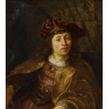 Rembrandt-Schule - 17. Jh.Bildnis eines vornehmen jungen Herren. Öl auf Leinwand. Doubliert. 69,5
