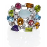 FARBSTEIN-DIAMANT-RING. Italien, um 2000. 750/- Weißgold, Gesamtgewicht: 17,0g. EU-RM: 54,5. 6