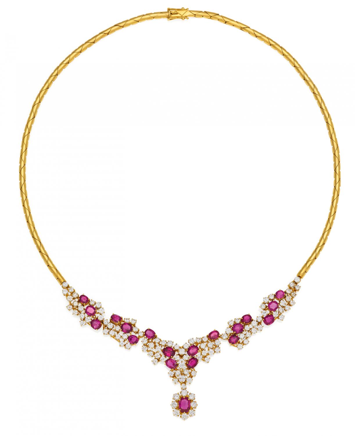 RUBIN-DIAMANT-COLLIER. Italien, um 1970. 750/- Gelbgold, Gesamtgewicht: 60,5g. L.ca. 51,0cm. 94 - Image 2 of 2