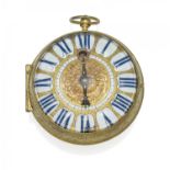 MARGUERITEFrankreich, 1. H. 18. Jh.Taschenuhr. Schlüsselaufzug. Messing vergoldet, Zffbl. golden,