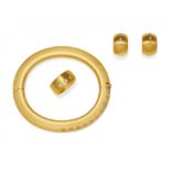 DIAMANT-GOLD-SET: ARMSPANGE, OHRSTECKER UND RING. Deutschland, um 1990. 750/- Gelbgold, tlw.