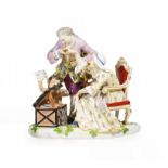 GRUPPE "ALTE LIEBE". Meissen. Vor 1924. Modell J.J. Kaendler. Porzellan, farbig und sparsam gold