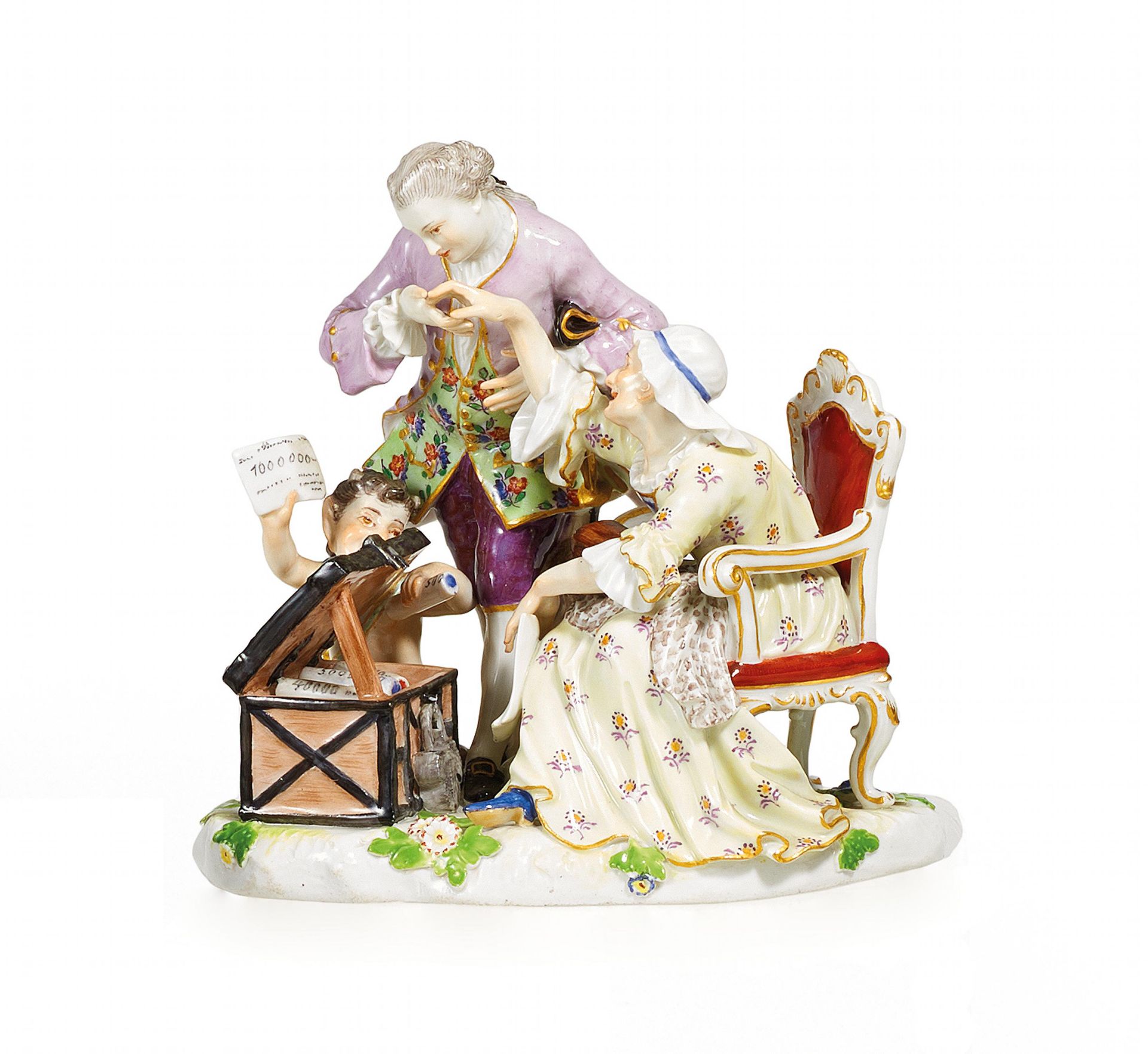 GRUPPE "ALTE LIEBE". Meissen. Vor 1924. Modell J.J. Kaendler. Porzellan, farbig und sparsam gold