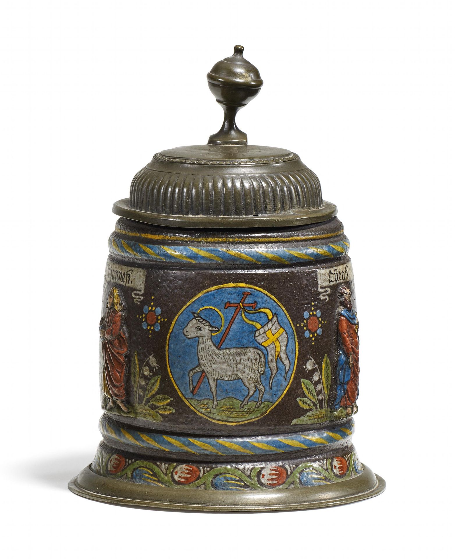 zurückgezogenSMALL STONEWARE APOSTLE TANKARD WITH THE LAMB OF GOD. Creussen. Last third of the