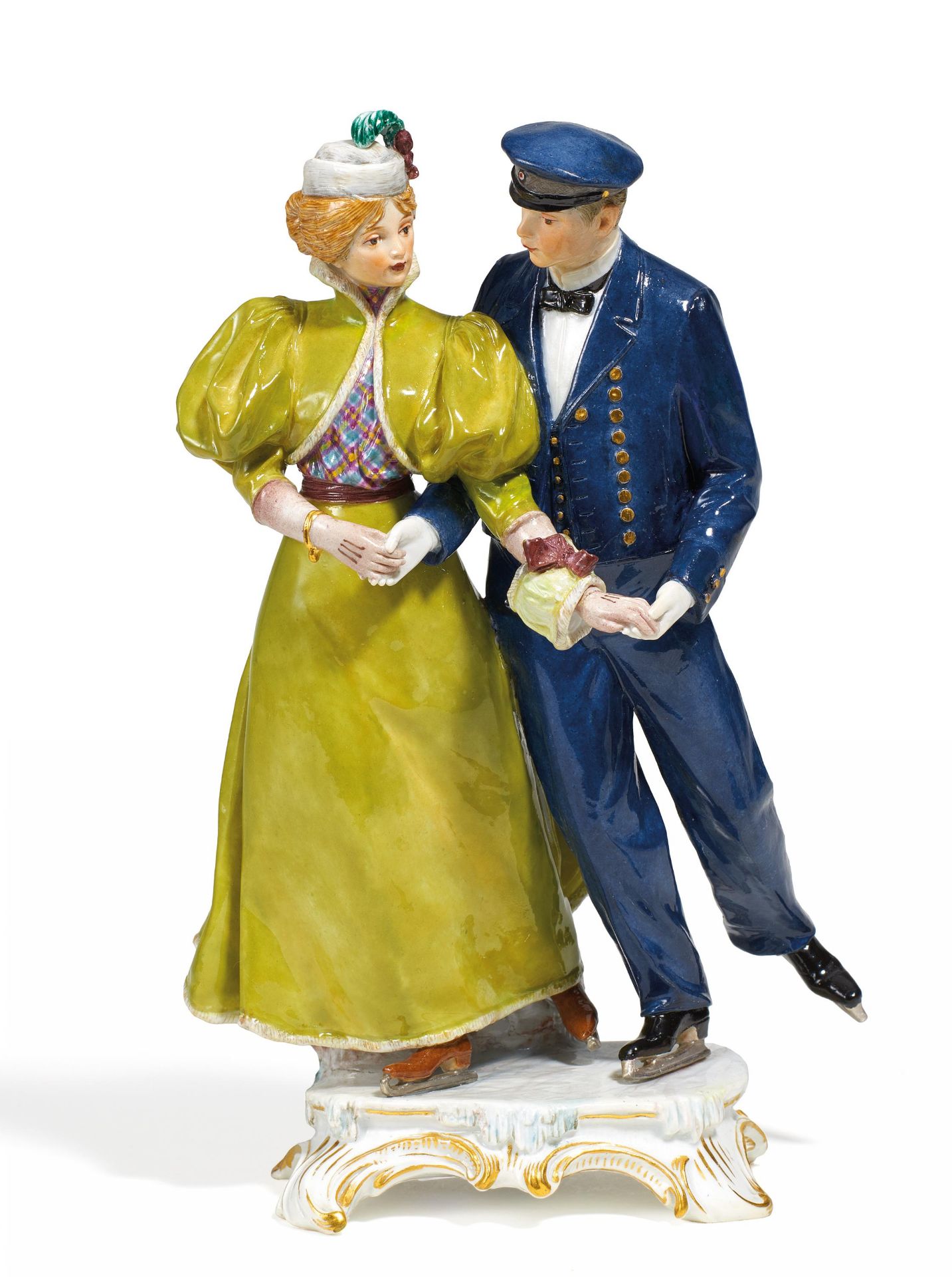 SCHLITTSCHUHLÄUFER. Meissen. Vor 1924. Modell A. Rehm, 1897-1898. Porzellan, farbig und gold