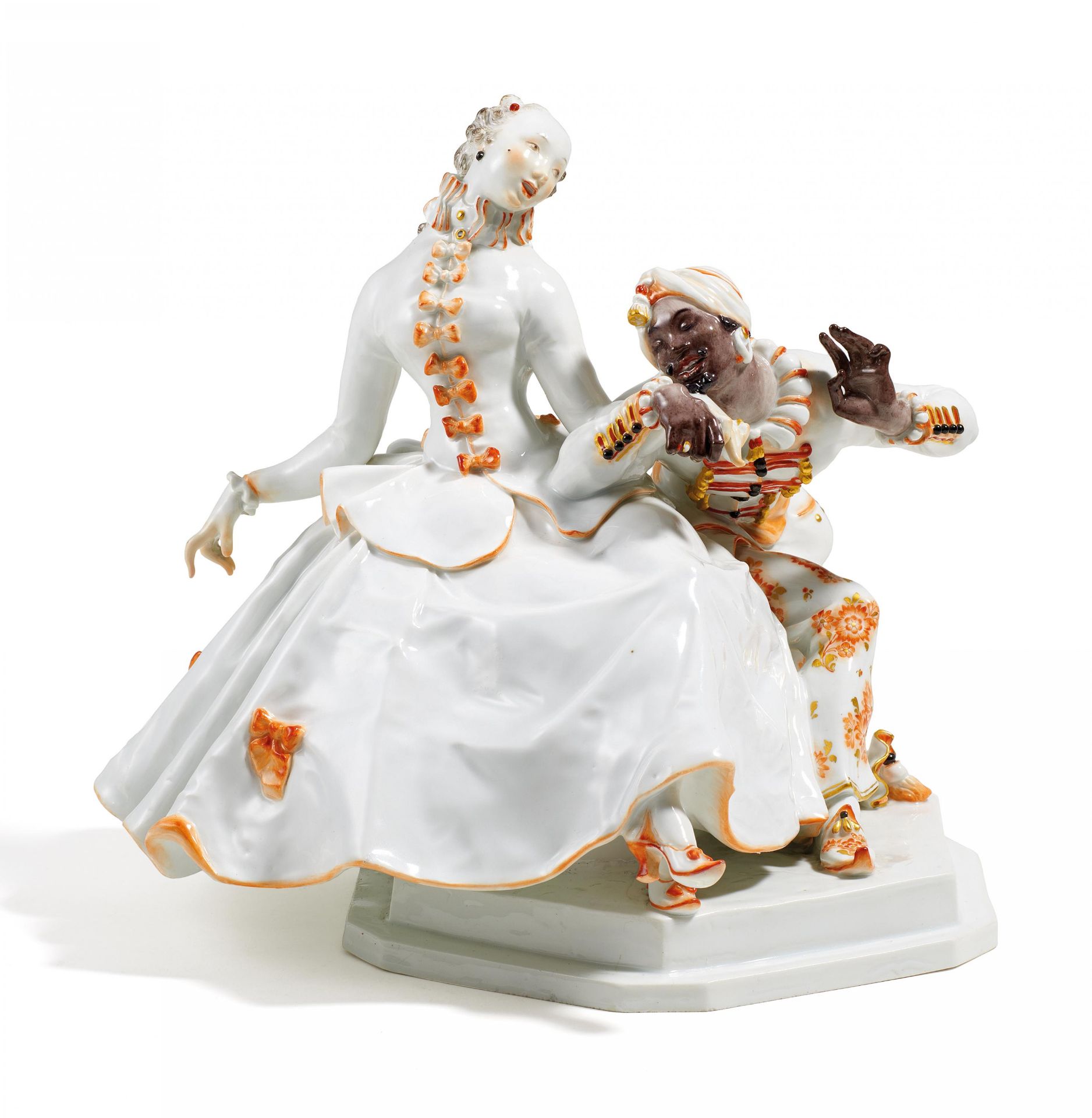 DAME MIT MOHR. Meissen. 1924-1933. Modell P. Scheurich, 1919. Porzellan, farbiges und goldenes