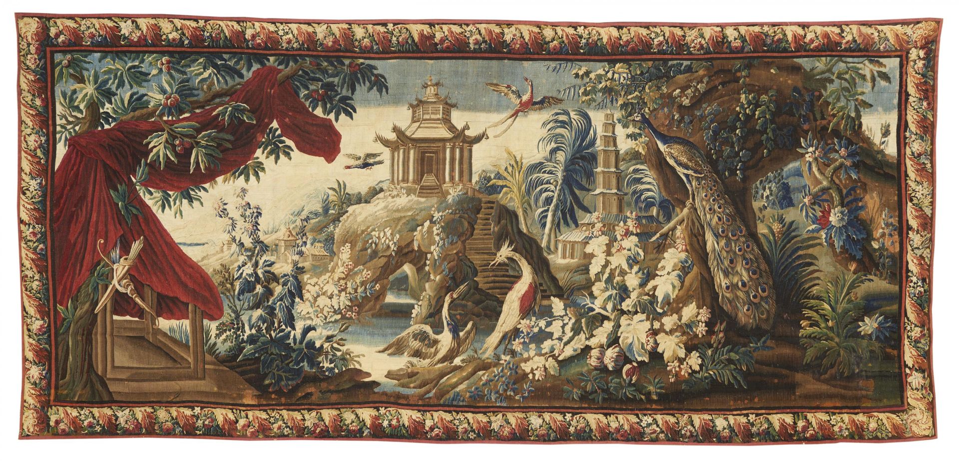 TAPISSERIE MIT LANDSCHAFT UND PAGODEN AUS DER SERIE DER CHINESISCHEN LANDSCHAFTEN. Aubusson. 2.