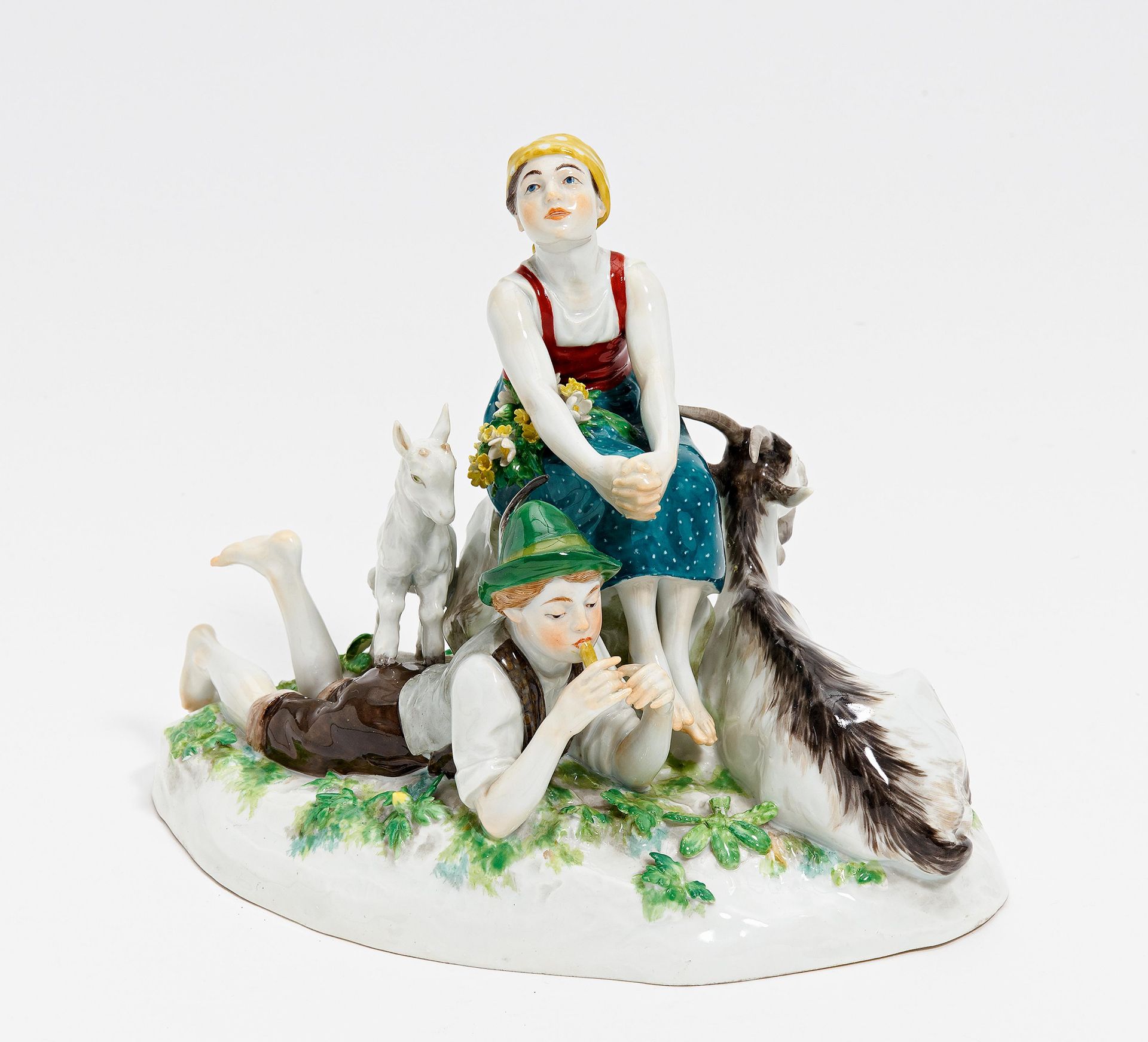 ALLEGORIE "DER FRÜHLING". Meissen. Modell E. Hösel. Porzellan, farbiges Dekor. Auf ovalem Sockel