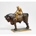 EUROPA AUF DEM STIER. Entwurf Anton Grath (1881-1956). Bronze, patiniert. Höhe 56,5cm, Länge ca.