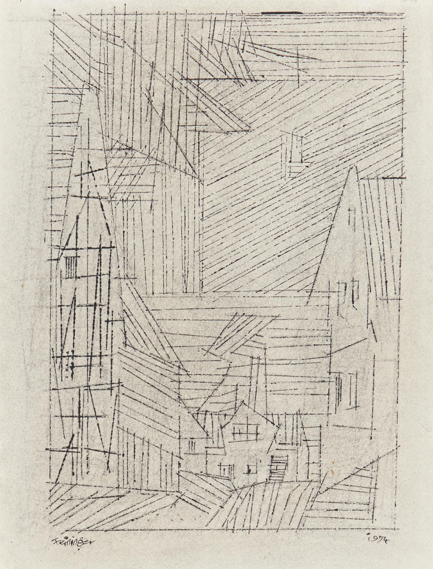 Feininger, LyonelNew York 1871 - 1956"Vollersroda". 1954. Tusche und Bleistift auf