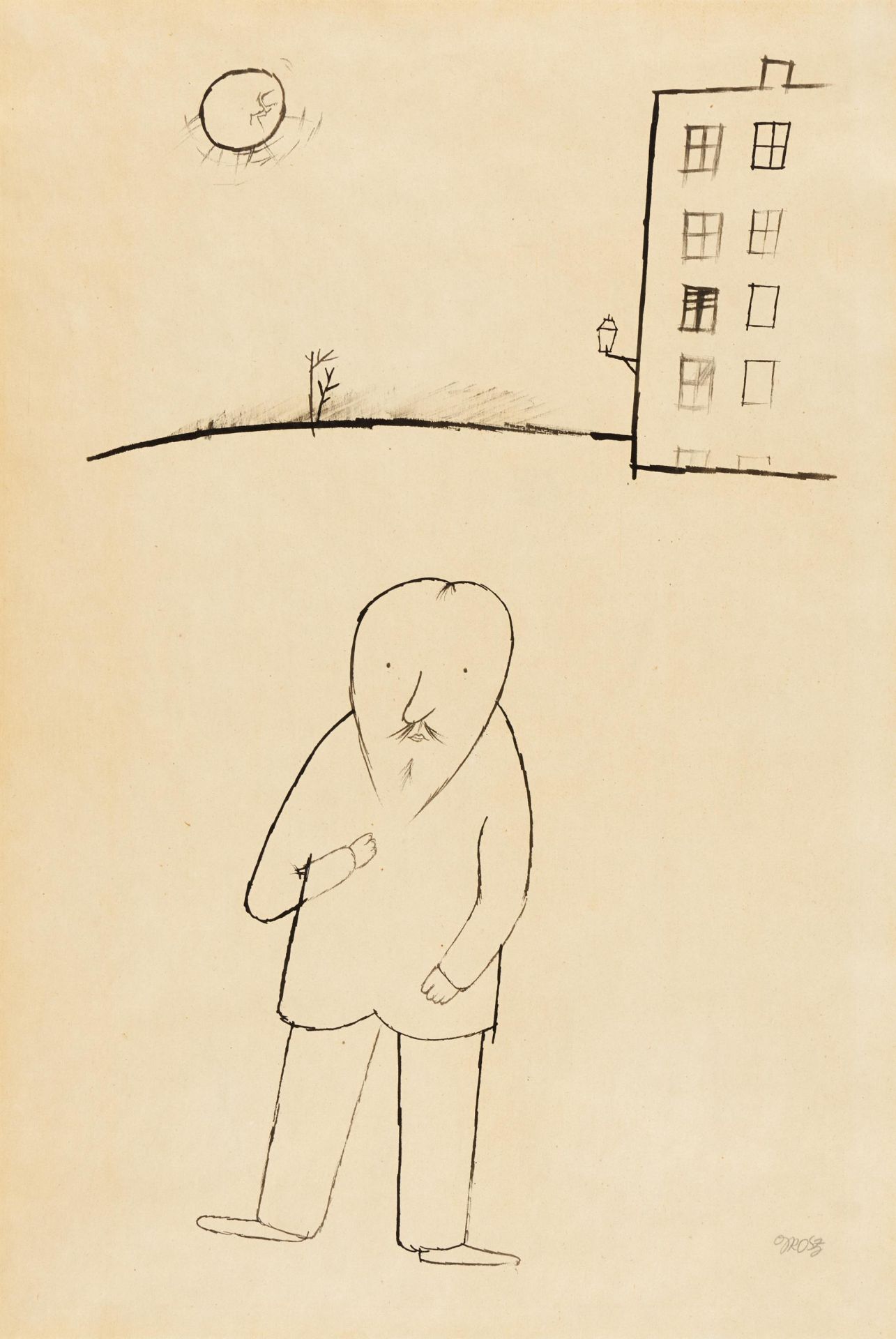 Grosz, GeorgeBerlin 1891 - 1959Allein. 1918. Tuschzeichnung auf Papier. 56 x 38cm. Signiert unten