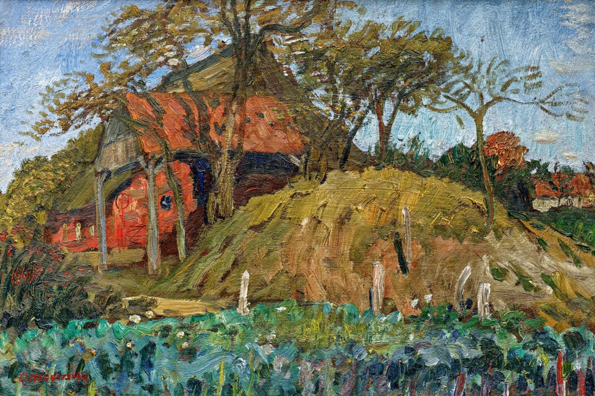 Modersohn, Otto1865 Soest - 1943 RotenburgWorpsweder Bauernhof. Um 1905. Öl auf Malpappe. 38,5 x