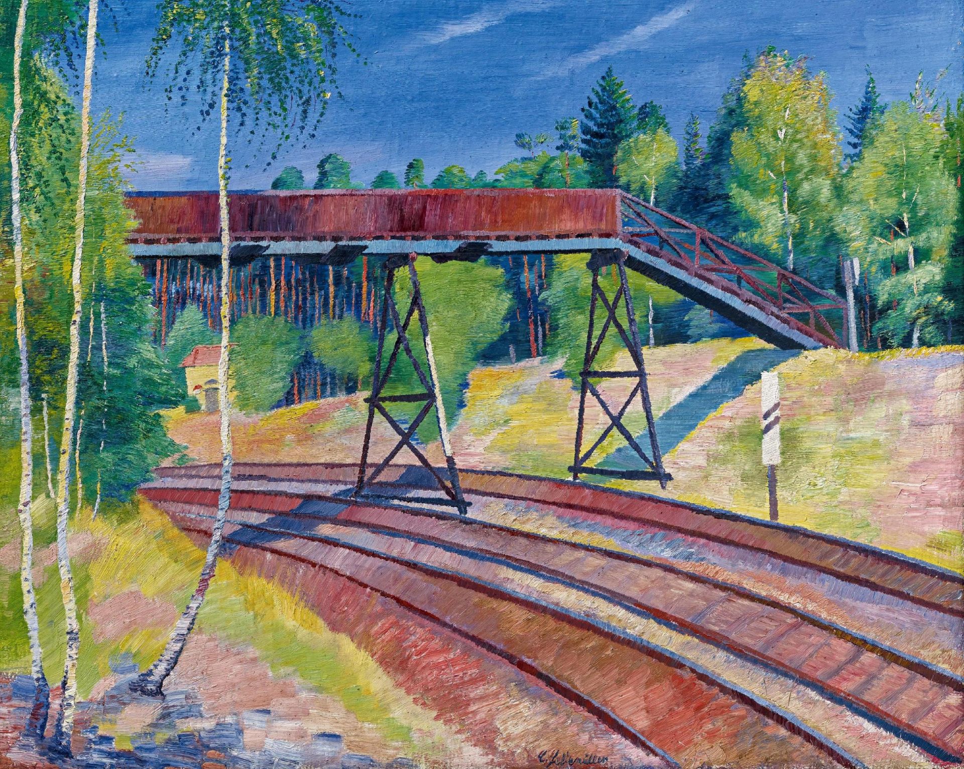 Felixmüller, Conrad1897 Dresden - 1977 BerlinEisenbahnübergang in der Heide (Klotzsche). 1929. Öl