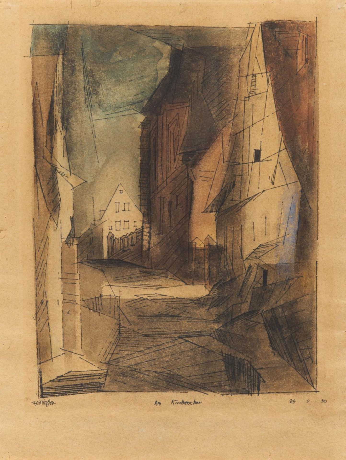 Feininger, LyonelNew York 1871 - 1956"Am Kirchenchor". 1930. Aquarell und Tusche auf Papier. 37,3